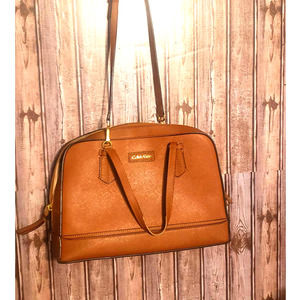 Calvin Klein Brown Leather Purse with Adjustable Shoulder Straps Hand Bag